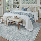Area Rug 6x9 Blue Washable Living Room Carpet Soft Non Slip Vintage Bedroom Indoor Office Traditional Retro Distressed Large Thicker Throw Rug for Dining Room Kitchen Playroom