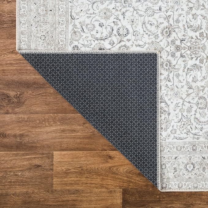 Bloom Rugs Washable Non-Slip 5' x 7' Rug - Beige/Off White Traditional Bordered Area Rug for Living Room, Bedroom, Dining Room, and Kitchen - Exact Size: 5' x 7'