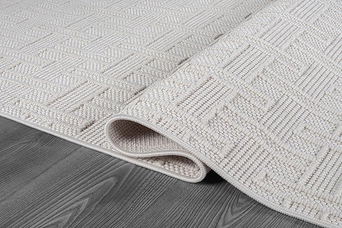 Micro Loop Indoor Rug White 6x9 Boho Geometric Neutral Area Rugs for Living Room Soft Luxury Modern Low and High Pile Durable Stain Resistant Non-Shedding Indoor Area Carpet 6 x 9
