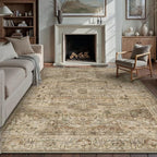 Brown Multi Area Rug 8x10 Vintage Washable Distressed Living Room Carpet Large Indoor Non Slip Traditional Medallion Retro Low Pile Accent Throw Rug Bedroom Kitchen Office Dining Room