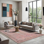 GLN Rugs Traditional Collection - Machine Washable Area Rug, Traditional Washable, Non Slip, Low Pile Chenille Rug, Living Room, Bedroom, Kitchen Rug (9' x 12' Pink/Cream)
