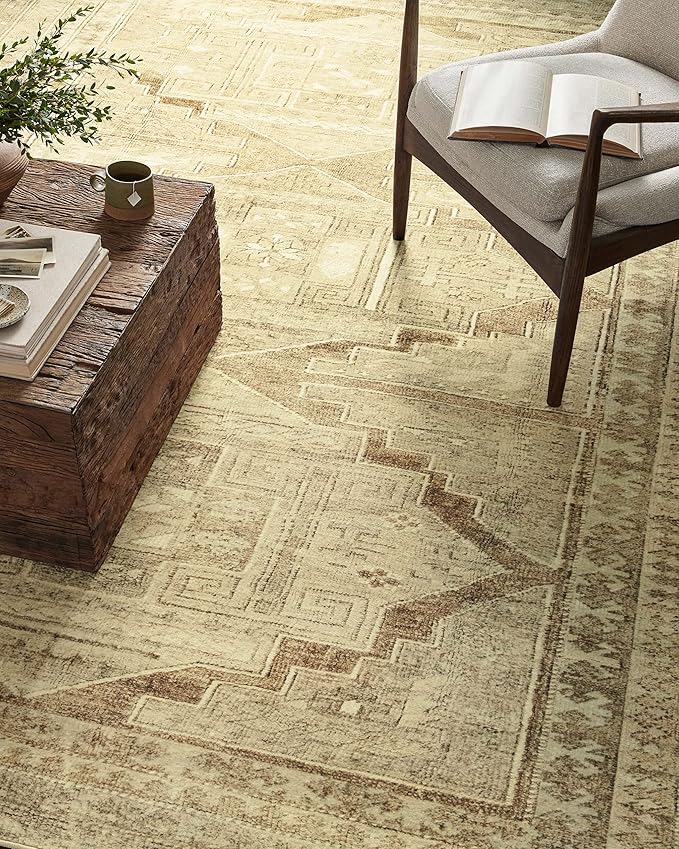 Loloi Magnolia Home by Joanna Gaines Sinclair Collection SIN-02 Khaki/Tobacco 2'-3" x 11'-6", .25" Pile Height, Machine Washable, Runner Rug