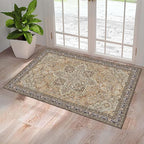 Washable Entryway Rug 3x5 | Non Slip Rug Runners for Hallways, Entryways, Kitchens, Bathrooms, Bedrooms | Ultra-Soft Flannel Carpet Kitchen Rug with Rubber Backing (Olive Brown, 3x5)