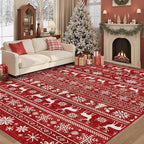 Christmas Rug 6x9 Washable Rugs, Boho Christmas Tree Snowflake Rug Non-Slip Soft Low Pile Non Shedding Indoor Holiday Decor Carpet for Living Room Bedroom Dining Room Home Office (Xmas Red, 6'x9')