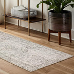Gray Runner Rug 3x7 Hallway Machine Washable Kitchen Vintage Distressed Non Slip Long Carpet Indoor Grey Retro Floral Bedroom Accent Throw Rug for Bathroom Office Laundry Dining Living Room
