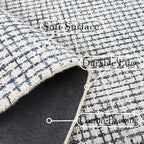 Hand-Tufted 100% Wool Pile Area Rug – Geometric Textured Grid Check Pattern – Thick and Durable Floor Carpet for Bedroom, Living Room, Kids Room, and Dining Area (Ivory, Denim, 9' x 12')