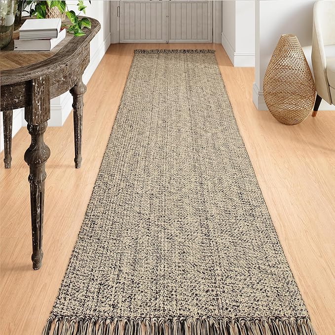 Collive Long Runner Rugs for Hallway 2.6x10, Washable Bathroom Rug Runners Indoor Entryway Rug, Natural/Black Braided Woven Kitchen Runner Carpet for Bedroom Laundry Doorway Indoor Dacor