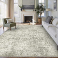 8x10 Area Rug Washable Vintage Neutral Living Room Carpet Large Indoor Non Slip Taupe Bedroom Distressed Low Pile Retro Accent Throw Rug for Dining Room