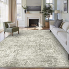 8x10 Area Rug Washable Vintage Neutral Living Room Carpet Large Indoor Non Slip Taupe Bedroom Distressed Low Pile Retro Accent Throw Rug for Dining Room