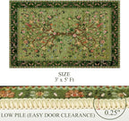 Green Area Rug 3x5 Washable, Non-Slip Small Rug Carpet, Floral Boho Low Pile Soft Throw Rugs for Entryway, Bedroom, Kids Room, Dorm, Office, Nursery, Vintage Home Decor