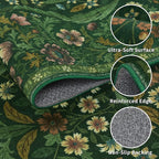 Floral Washable 6x9 Area Rug，Dark Green Boho Rugs for Living Room, Soft Low-Pile Non-Slip Stain Resistant & Non-Shedding Carpet for Bedroom, Dining Room, Office, Entryway, Nursery
