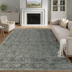 Area Rug 6x9 Gray Living Room Washable Vintage Carpet Non Slip Indoor Retro Traditional Grey Accent Throw Large Rug for Office Bedroom Dining Room Playroom