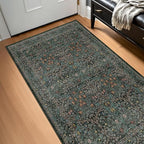 Dark Green Washable 3x6 Large Entryway Runner Rug Indoor, Non-Slip Floor Rugs for Kitchen, Bedroom, Bathroom Beside Bed, Stain & Fade Resistant, Vintage Floral Design