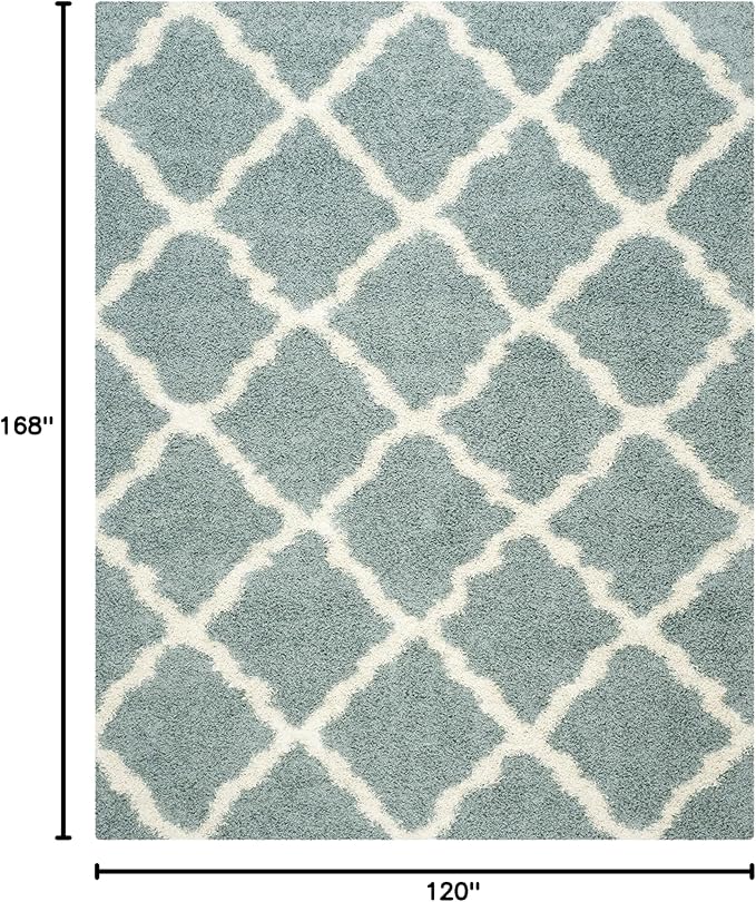 SAFAVIEH Dallas Shag Collection Area Rug - 10' x 14', Seafoam & Ivory, Trellis Design, Non-Shedding & Easy Care, 1.5-inch Thick Ideal for High Traffic Areas in Living Room, Bedroom (SGD257C)