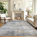 GENIMO Washable Area Rugs for Living Room, 8x10 Modern Non Slip Rugs, Low Pile Lightweight Soft Print Rug for Bedroom, Dining Room, Home Office, Denim Blue Gray