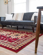 Unique Loom Taftan Collection Border Geometric Tribal Inspired Design Area Rug (4' 0 x 6' 0 Rectangular, Red/ Gold)