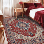 Area Rugs 8'x10' Washable Non-Slip, Floral Vintage Distress Print Pattern Medallion Carpet for Living Room Bedroom Dining Room, Red Blue