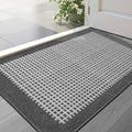 LUMI Inside Door Mat for Entry 17''x30'', Absorbent, Dirt Trapper, Low Profile Thin, Non Slip Mats with Rubber Backing, Ideal for Indoor, High Traffic, Garage, Entrance, Checkered Grey