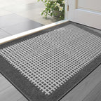 LUMI Inside Door Mat for Entry 17''x30'', Absorbent, Dirt Trapper, Low Profile Thin, Non Slip Mats with Rubber Backing, Ideal for Indoor, High Traffic, Garage, Entrance, Checkered Grey