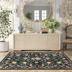 Black Rug Bow Floral Rug 3x5, Washable Boho Area Rugs Non Slip Low Pile Carpet for Girls Room Bedroom, Bedside, Kitchen, Entryway, Kids Room, Soft Ultra-Thin Indoor Elegant Rugs