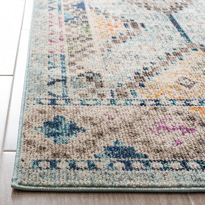 SAFAVIEH Area Rug 8x10 - Madison Collection - Large - Blue & Yellow, Boho Diamond Distressed Design, Non-Shedding & Easy Cleaning, Ideal for Living Room, Bedroom, Office, Dining Space (MAD418K)