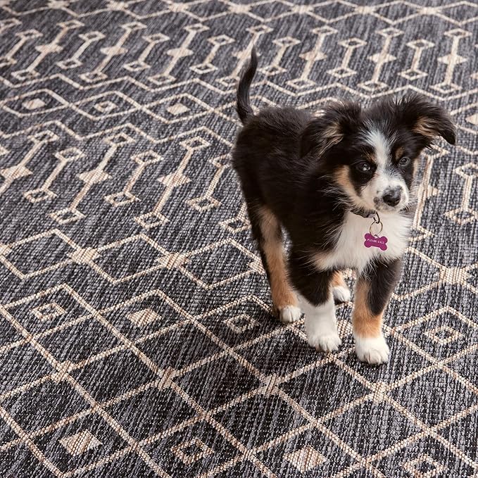 Unique Loom Outdoor Trellis Collection Area Rug - Tribal Trellis (3' 3" x 5' 3" Oval, Charcoal Gray/ Natural)