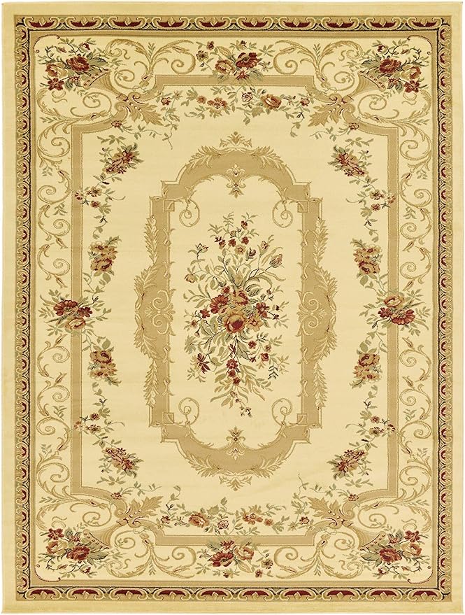 Unique Loom Versailles Collection Traditional Classic Floral Motif Area Rug (9' 0 x 12' 0 Rectangular, Ivory/ Tan)