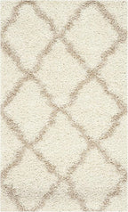 SAFAVIEH Dallas Shag Collection Accent Rug - 2'3" x 4', Ivory & Beige, Trellis Design, Non-Shedding & Easy Care, 1.5-inch Thick Ideal for High Traffic Areas in Entryway, Living Room, Bedroom (SGD257B)