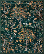 Morebes Boho Living Room Rug 8x10, Washable Kids Playroom Area Rug Non Slip, Soft Large Botanical Flower Indoor Floor Throw Carpet for Bedroom Nursery Dining Room, Dark Green