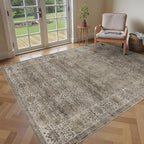 4x6 Washable Rug for Living Room Bedroom Dining Room Non-Slip Low Pile Vintage Distressed Entryway Rug Traditional Floral Retro Accent Throw Carpet for Dining Room Bathroom Kitchen Antique/Moss