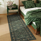 Runner Rugs 2x7 Boho Washable Area Rugs for Entryway Bathroom Kitchen, Long Rugs for Hallway Soft Low Pile Non-Slip Rubber Backing Oriental Dark Green