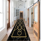 Luxury Gold Stamped Texture Hallway Runner Rug for Walkway, 4x10ft, Abstract Black Marble Background Entrance Carpets, Minimalist Geometric Decoration Absorbent Mat for Floor Office