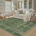 5x7 Green Washable Rug for Living Room Large Vintage Distressed Bedroom Rug Low Pile Non-Slip Soft Boho Carpets for Bedroom Dining Room Home Office Indoor Nursery