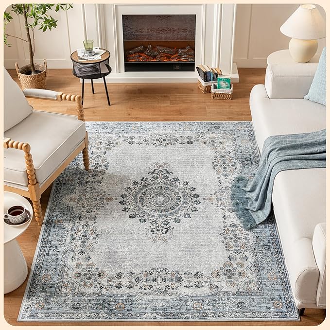 Istana 5x7 Area Rug - Blue Rugs for Living Room 5x7 - Foldable Rugs for Bedroom - Stain Resistant Washable Rug - Eco-Friendly Boho Area Rugs - Easy to Clean Living Room Rug