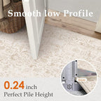 Beige Area Rug 9x12 Machine Washable Large Vintage Living Room Distressed Non Slip Carpet Traditional Indoor Bedroom Retro Floral Accent Throw Rug for Office Kitchen Dining Room