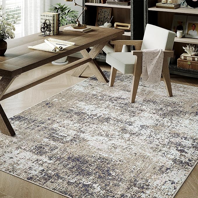 Washable Brown Area Rug 3x5 Modern Abstract Office Carpet Neutral Soft Entryway Door Mat Low Pile Non Slip Indoor Throw Rug for Kitchen Bathroom Bedroom Laundry Living Dining Room