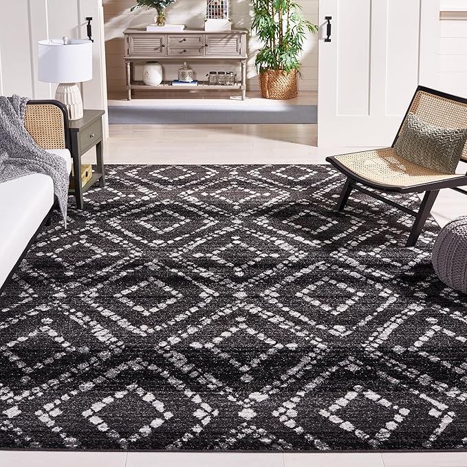 SAFAVIEH Area Rug 8x10 - Adirondack Collection - Large - Black & Ivory, Geometric Trellis Pattern, Non-Shedding & Easy Cleaning, Ideal for Living Room, Bedroom, Office, Dining Space (ADR131A)