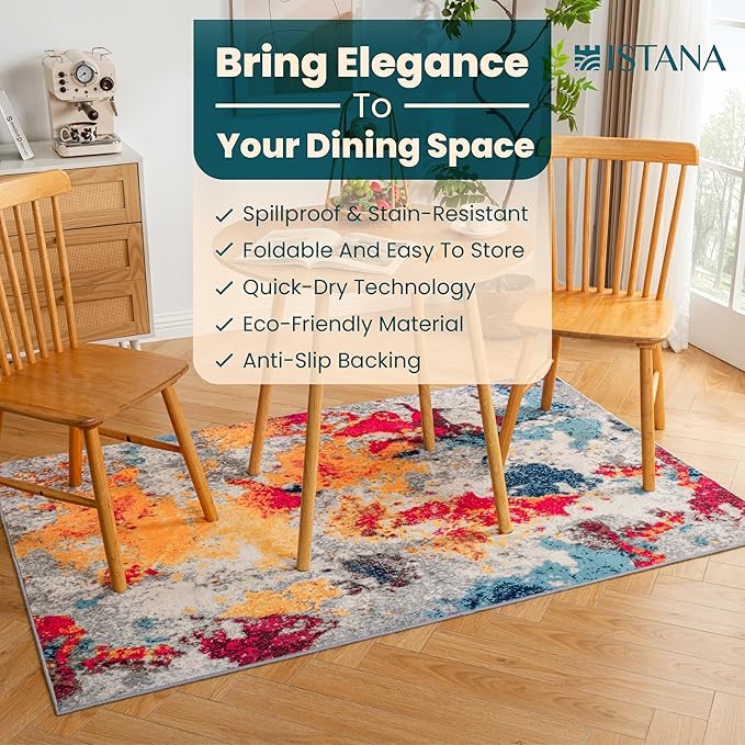 Istana 4x6 Area Rug - Multi Colors Rugs for Living Room 4x6 - Foldable Rugs for Bedroom - Stain Resistant Washable Rug - Eco-Friendly Boho Area Rugs - Easy to Clean Living Room Rug 4 x 6