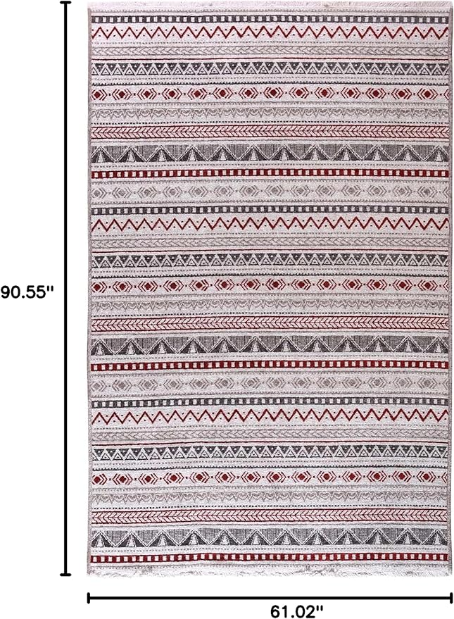 Alfa Rich 5x8 Red Burgundy White Gray Washable Area Rugs for Living Room Bedroom Kitchen Cotton Rug