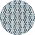Rugs.com Lattice Trellis Collection Rug – 8 Ft Round Blue Low-Pile Rug Perfect for Kitchens, Dining Rooms