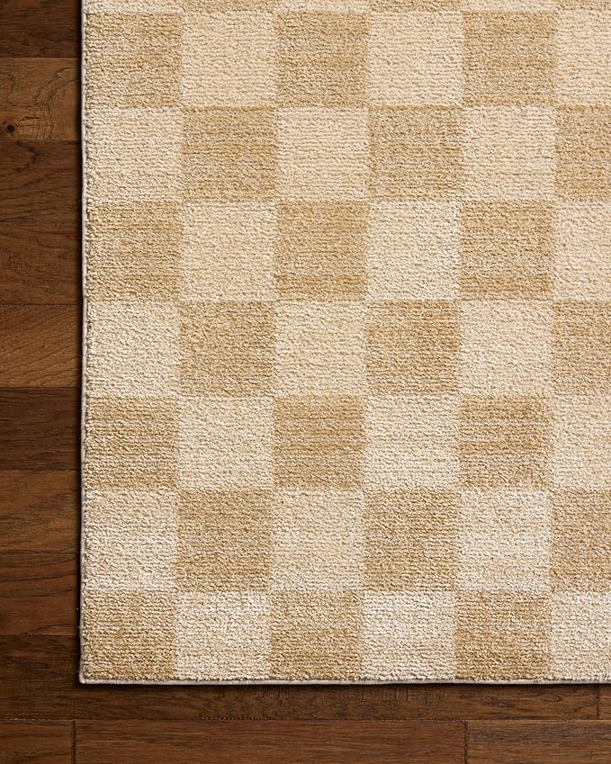 Loloi Chris Loves Julia Calvin Collection CLV-01 Wheat/Ivory 2'-3" x 3'-10" Accent Rug Checkered Neutral Soft Living Room Bedroom Carpet