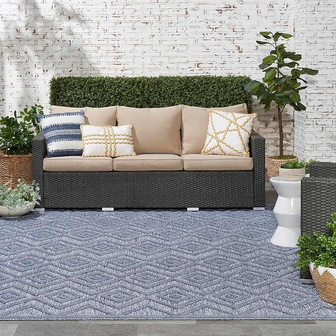 Nourison Home Versatile Denim Blue 9' x 12' Area Rug - Easy Clean, Non Shedding, Bed Room, Living Room, Dining Room, Kitchen (9' x 12')