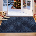 COSY HOMEER Plaid Door Mat 20" x 32",Dirt Trapper Entryway Rugs,Non-Slip Washable Farmhouse Doormat,Low Profile Welcome Mats for Paws Navy Blue