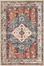 KOZYFLY Boho Area Rug 4x6 Ft Rugs for Entryway Washable Entry Rug Non Slip Rug for Living Room Rust/Orange/Blue Printed Faux Wool Vintage Bedroom Throw Rugs for Entrance Kitchen Living Room
