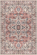 KOZYFLY Boho Area Rug 5x7 Ft Thin Washable Rugs for Living Room Faux Wool Throw Carpet Printed Non Slip Rug for Entryway Bedroom Dining Room Living Space, Terracotta/Beige