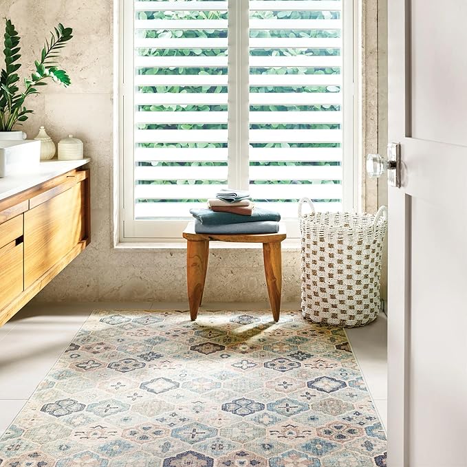 Dash and Albert Pali Machine Washable Area Rug - Runner - 2.5' x 8' Blue - Geometric Accent Rug - Anti-Slip Backing, Lightweight, Machine Washable, High Traffic Areas Kitchen, Mudroom, Laundry Room