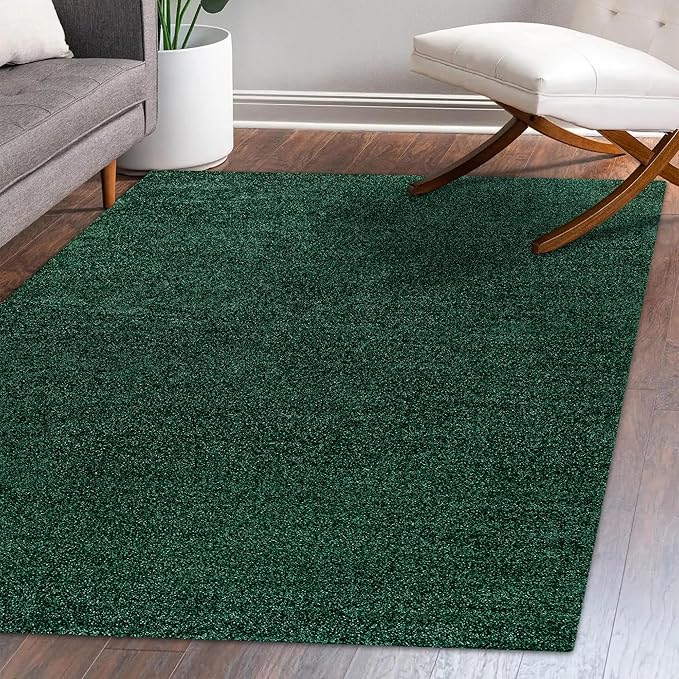 Eyely UES100L-4 Supersoft Haze Solid Low-Pile Indoor Area Rug Casual;Contemporary;Solid;Traditional, Bedroom, Kitchen, Living Room, Easy-Cleaning, Non-Shedding, 4 X 6, Emerald