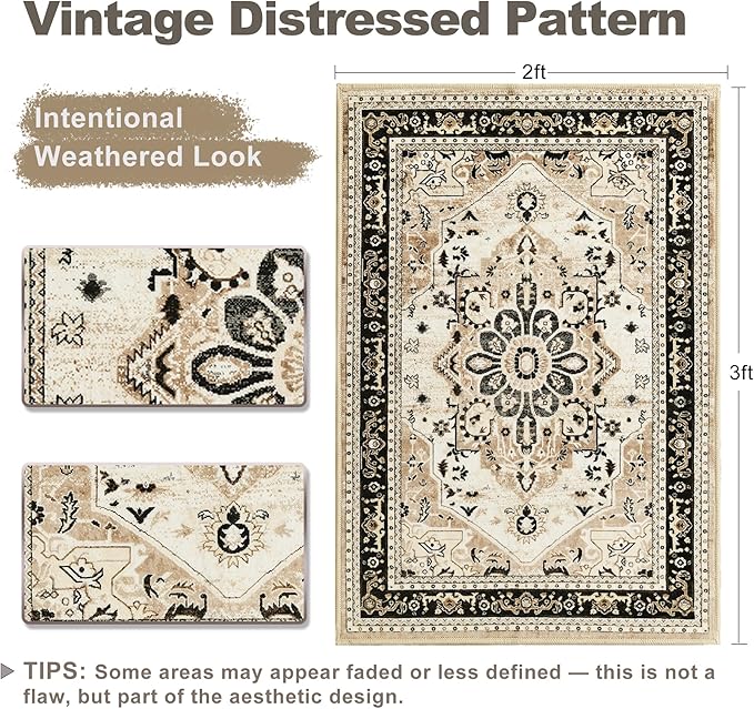 XWZO Entryway Area Rug 2x3ft — Soft Low Pile Non-Slip Door Mat for Bedroom Bathroom Kitchen Laundry, Spill Resistant Washable Small Indoor Carpet for Doorway & Entrance, Brown Beige