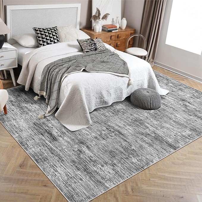 RUGSREAL 6x9 Large Bedroom Area Rug Soft Modern Area Rug for Living Room Non-Slip Stain Resistant Abstract Throw Floor Carpet Contemporary Rug Solid Color Rug for Dining Room Office, Ivory/Grey