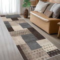 Modern Geometric Patchwork Indoor Runner Rug for Living Room, Blue-Taupe 2.7'x 10' Rug Rockwood Collection Hardwood Floors Decor for Bedroom, Blue Throw Carpet for Office Entryway Dining Room